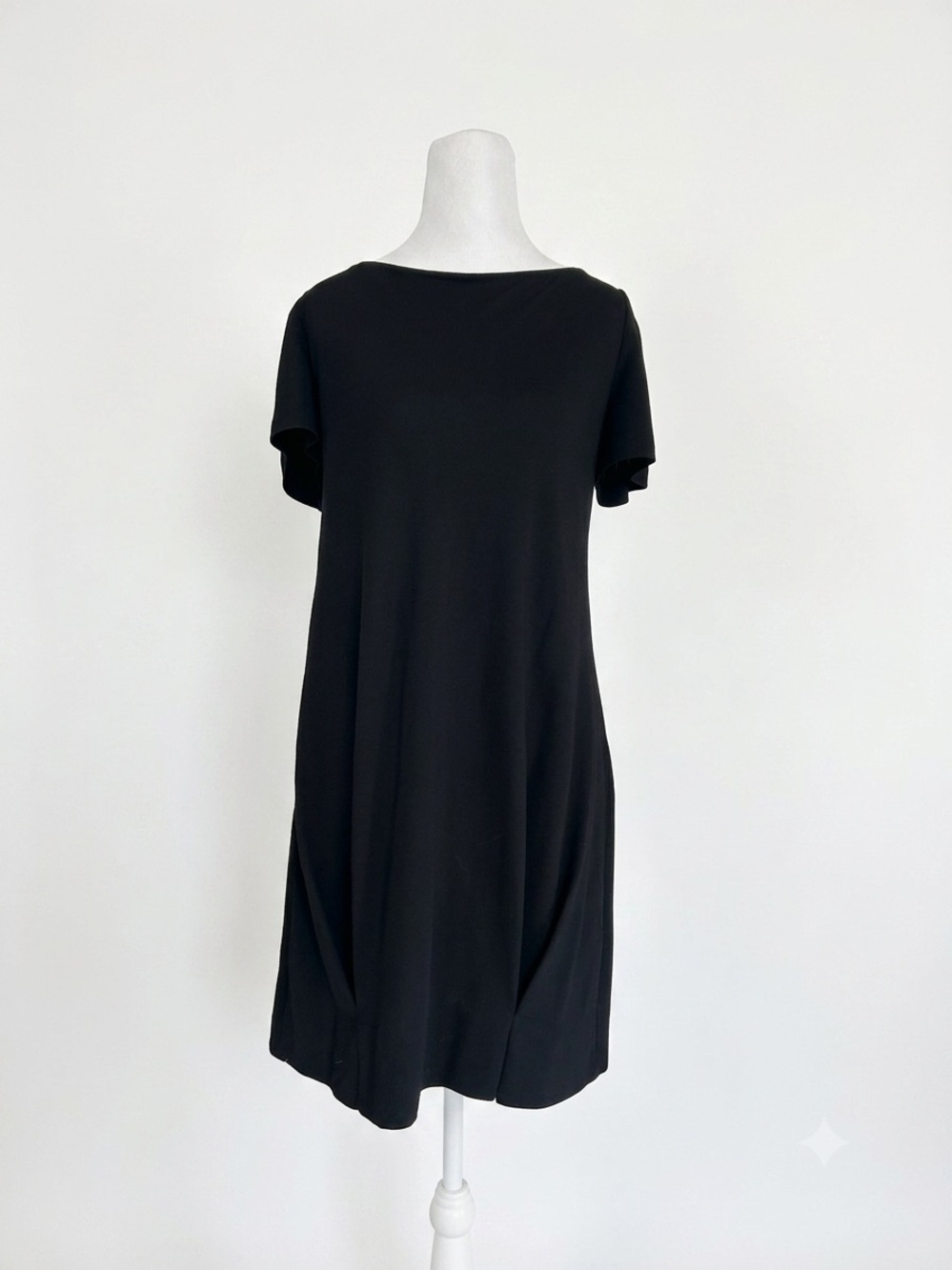 Maria Bonita Extra Black Shift Swing Dress Small Designer Minimalist Flowy LBD